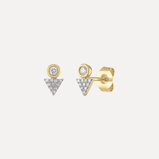 Diamond Bezel with Pave Triangle Stud Earrings