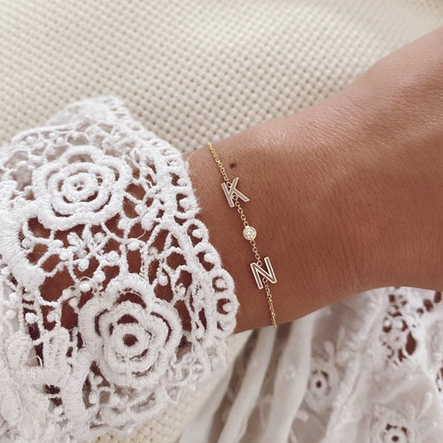 Mini Enamel Letter Bracelet with Diamond Bezel - Kelly Bello Design