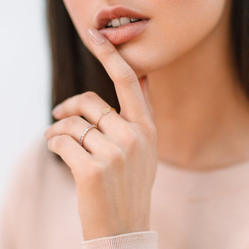 Mini Heart Chain Ring | Kelly BellO Design 14K Rose Gold / 6.5