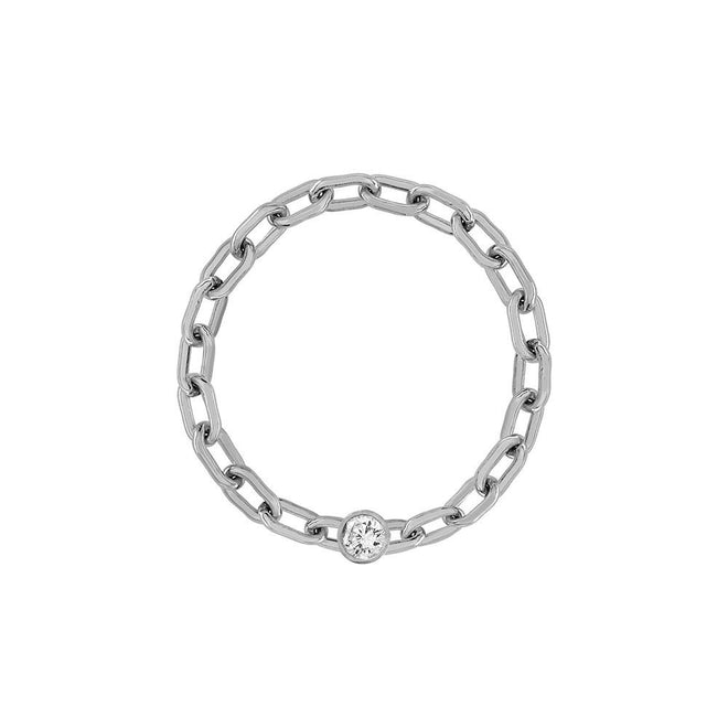 Mini Long Link Chain Ring with Diamond Bezel - Kelly Bello Design