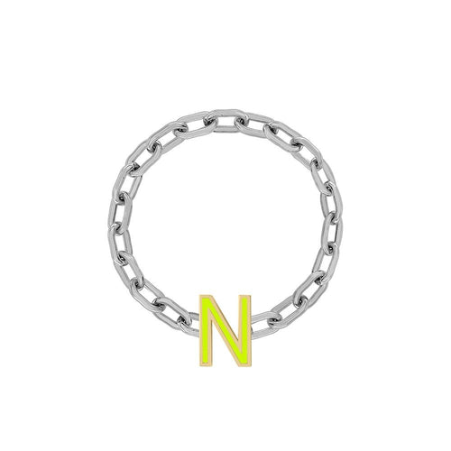Mini Long Link Chain Ring with Enamel Letter - Kelly Bello Design