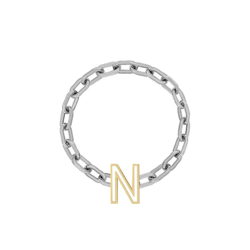 Mini Long Link Chain Ring with Enamel Letter - Kelly Bello Design
