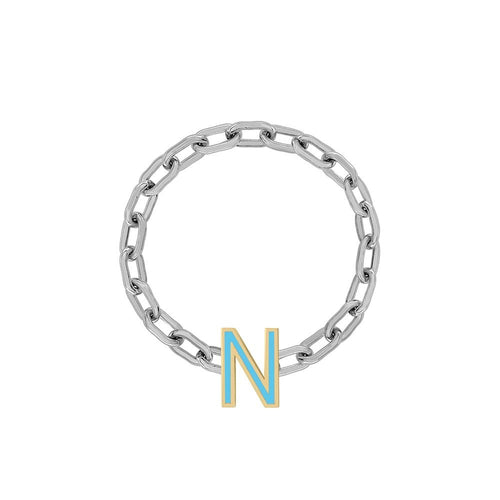 Mini Long Link Chain Ring with Enamel Letter - Kelly Bello Design