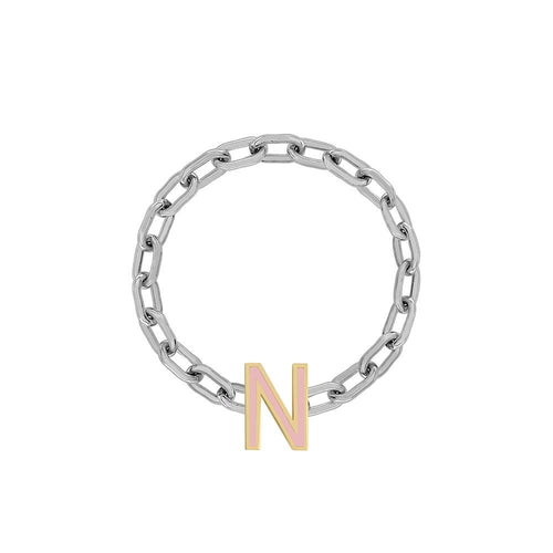 Mini Long Link Chain Ring with Enamel Letter - Kelly Bello Design