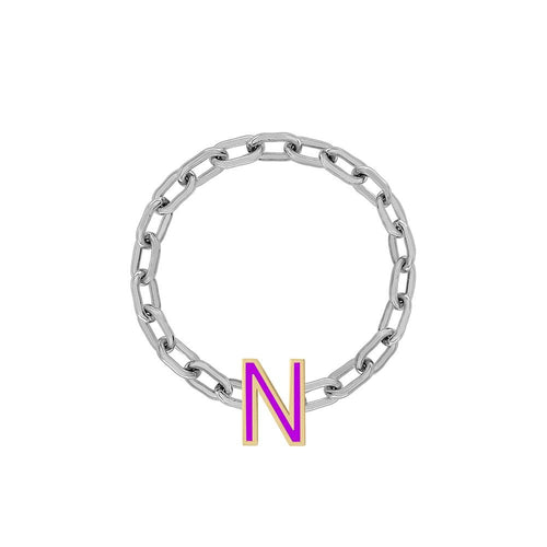 Mini Long Link Chain Ring with Enamel Letter - Kelly Bello Design