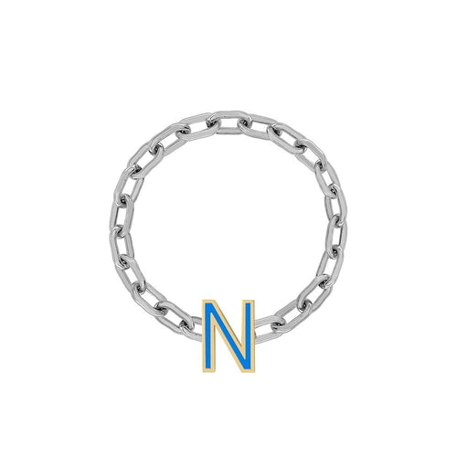 Mini Long Link Chain Ring with Enamel Letter - Kelly Bello Design