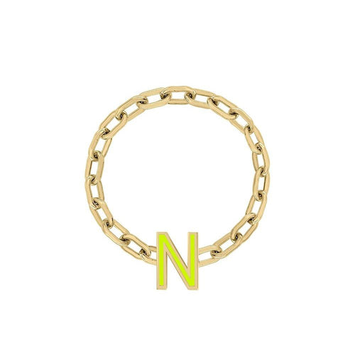 Mini Long Link Chain Ring with Enamel Letter - Kelly Bello Design