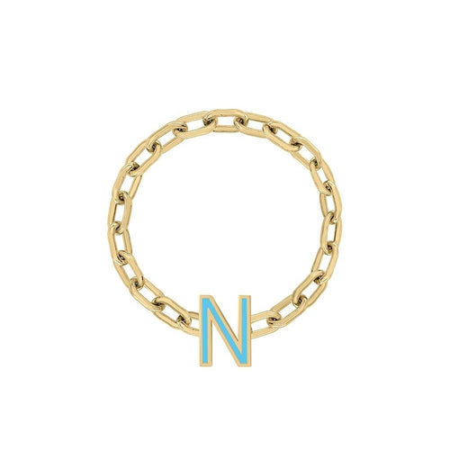 Mini Long Link Chain Ring with Enamel Letter - Kelly Bello Design