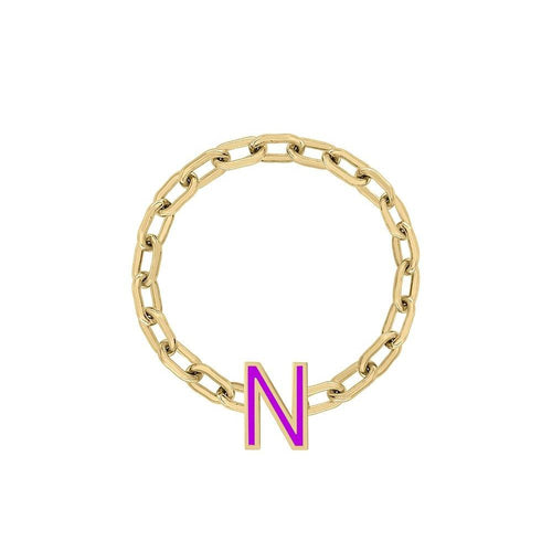 Mini Long Link Chain Ring with Enamel Letter - Kelly Bello Design
