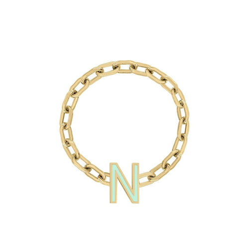 Mini Long Link Chain Ring with Enamel Letter - Kelly Bello Design