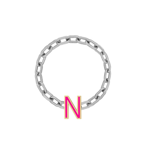Mini Long Link Chain Ring with Enamel Letter - Kelly Bello Design