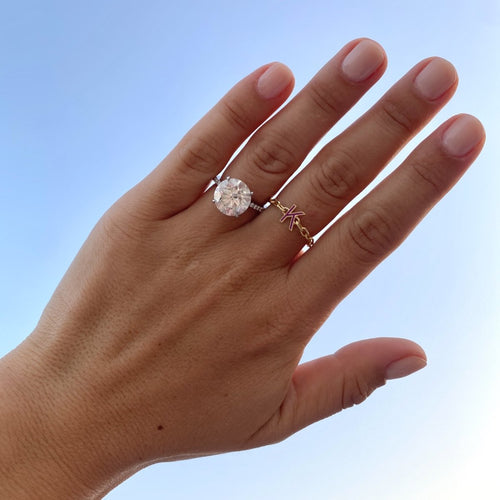 Mini Long Link Chain Ring with Enamel Letter - Kelly Bello Design