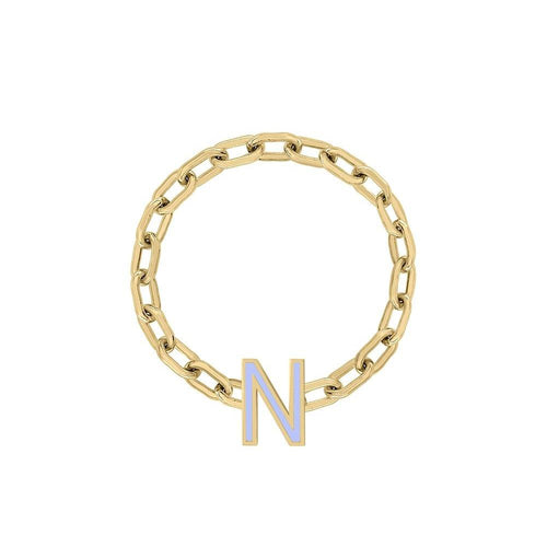 Mini Long Link Chain Ring with Enamel Letter - Kelly Bello Design