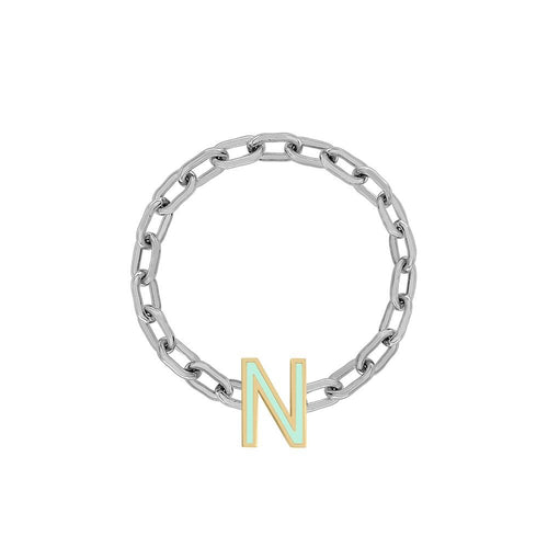 Mini Long Link Chain Ring with Enamel Letter - Kelly Bello Design