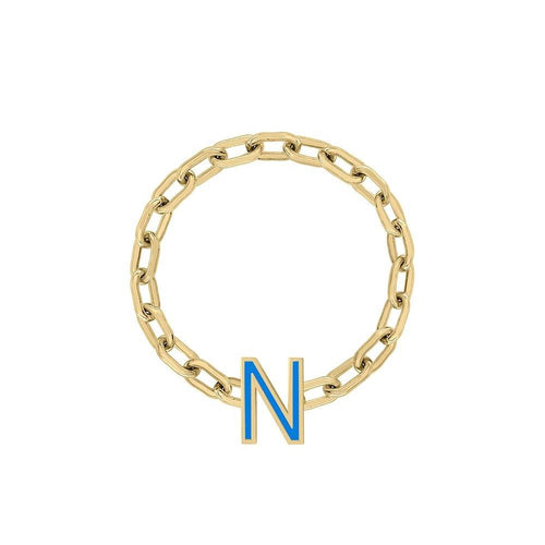 Mini Long Link Chain Ring with Enamel Letter - Kelly Bello Design