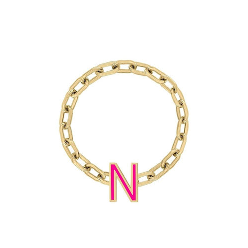 Mini Long Link Chain Ring with Enamel Letter - Kelly Bello Design