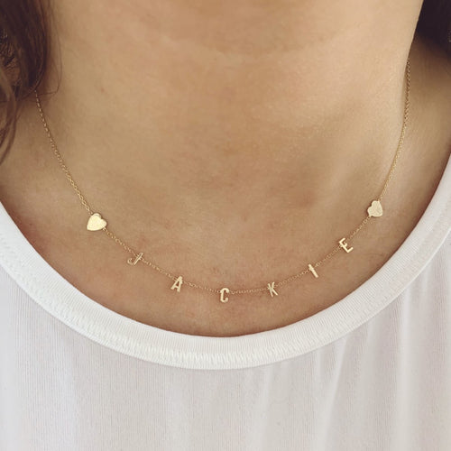 Mini Mini Letter Necklace with Hearts - Kelly Bello Design