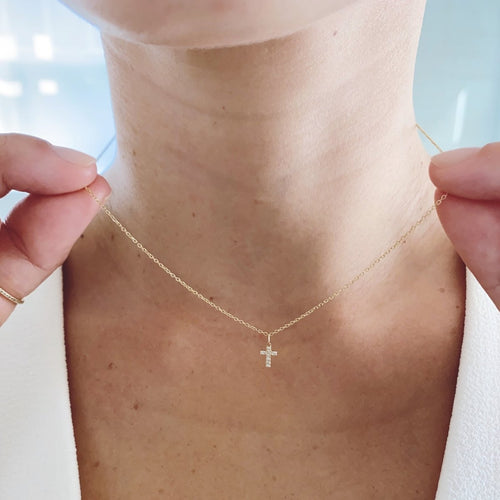 Mini Pave Cross Necklace Charm - Kelly Bello Design