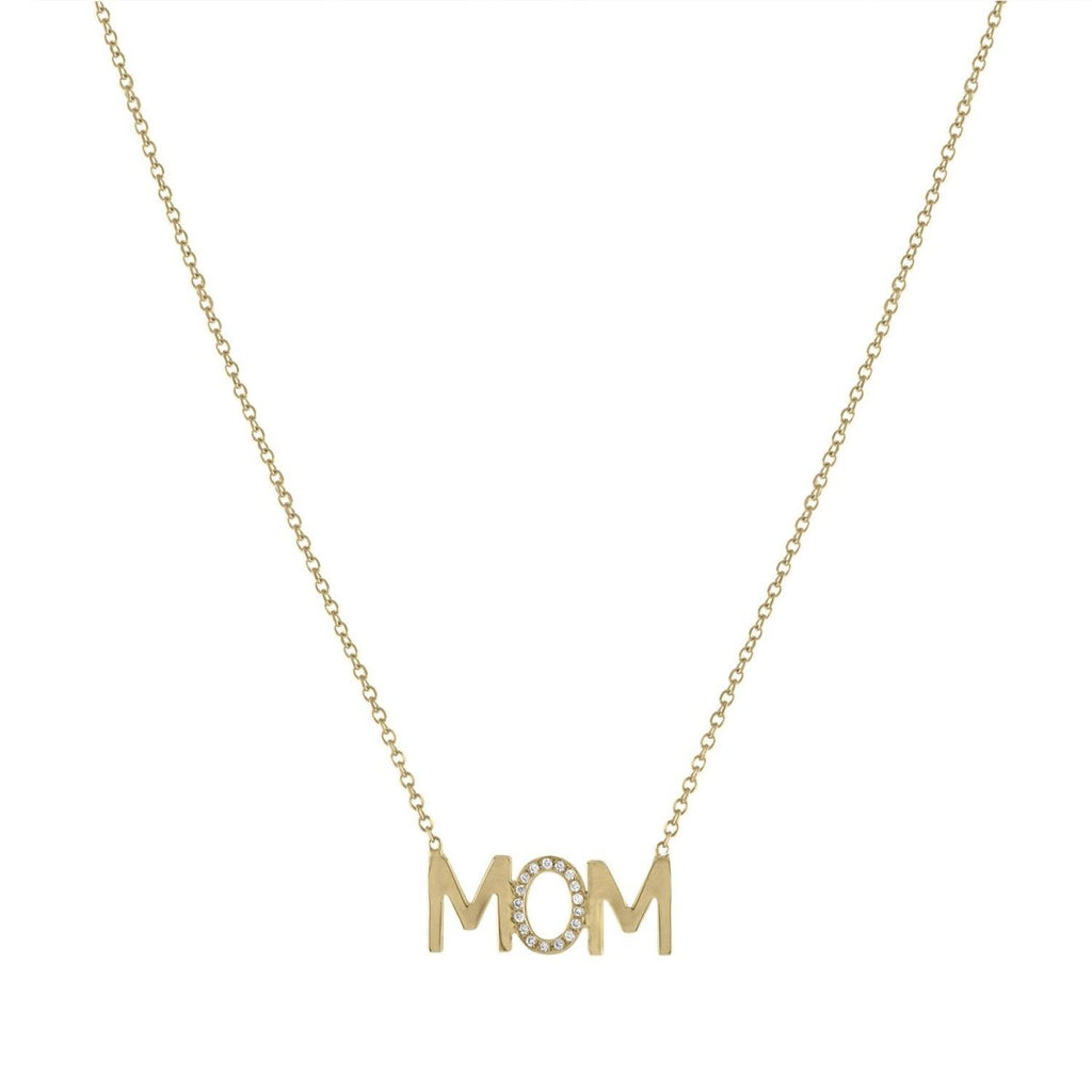 MOM Diamond Accent Nameplate Necklace - Kelly Bello Design