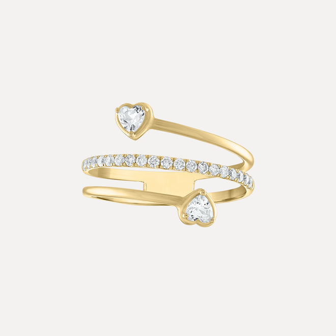 Two Birthstone Hearts with Pave Diamond Coil Ring